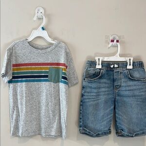 Cat & Jack Light Blue Denim Shorts And T-Shirt